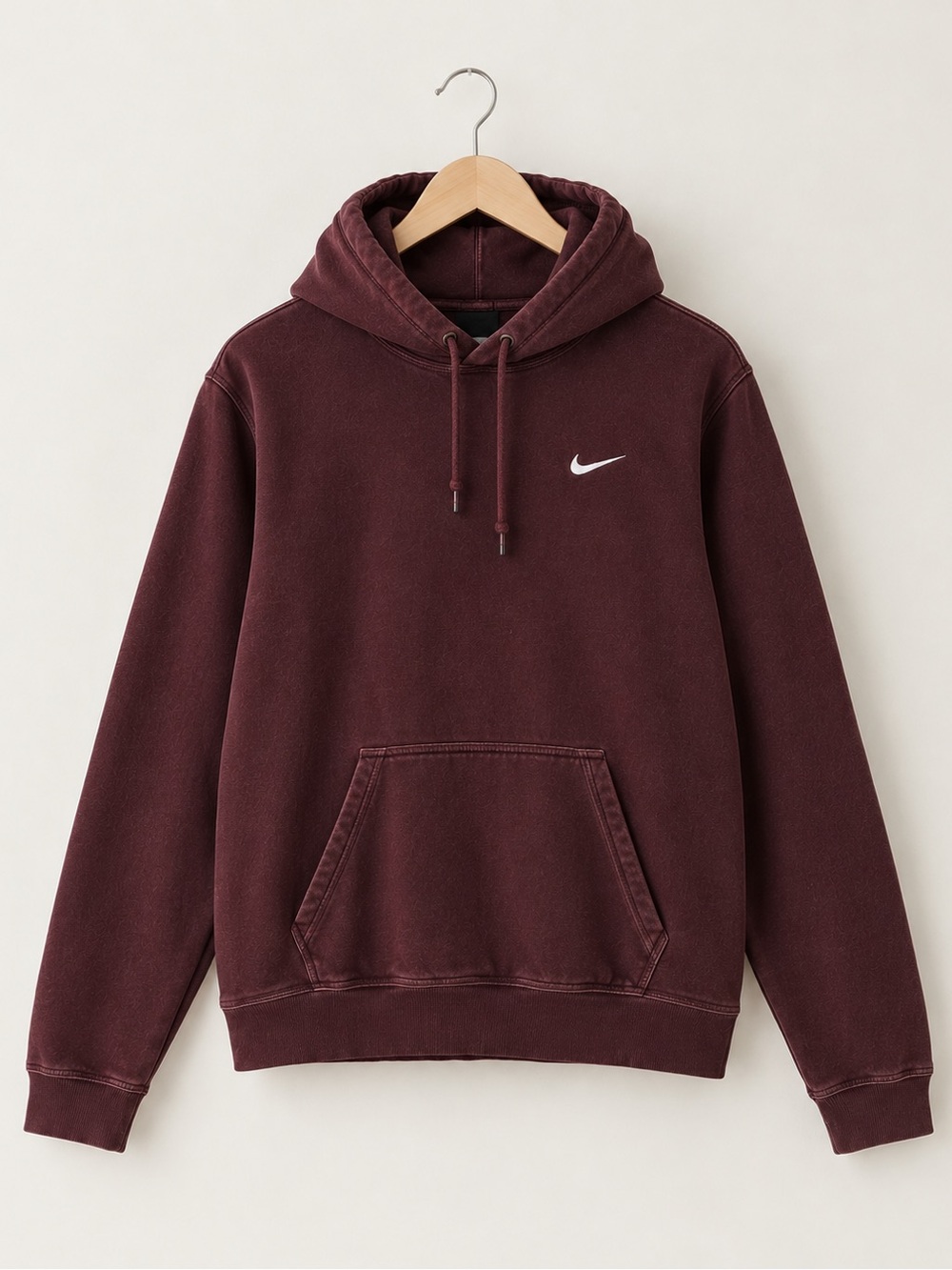 Nike Men’s Burgundy Pullover Hoodie with White Swoosh